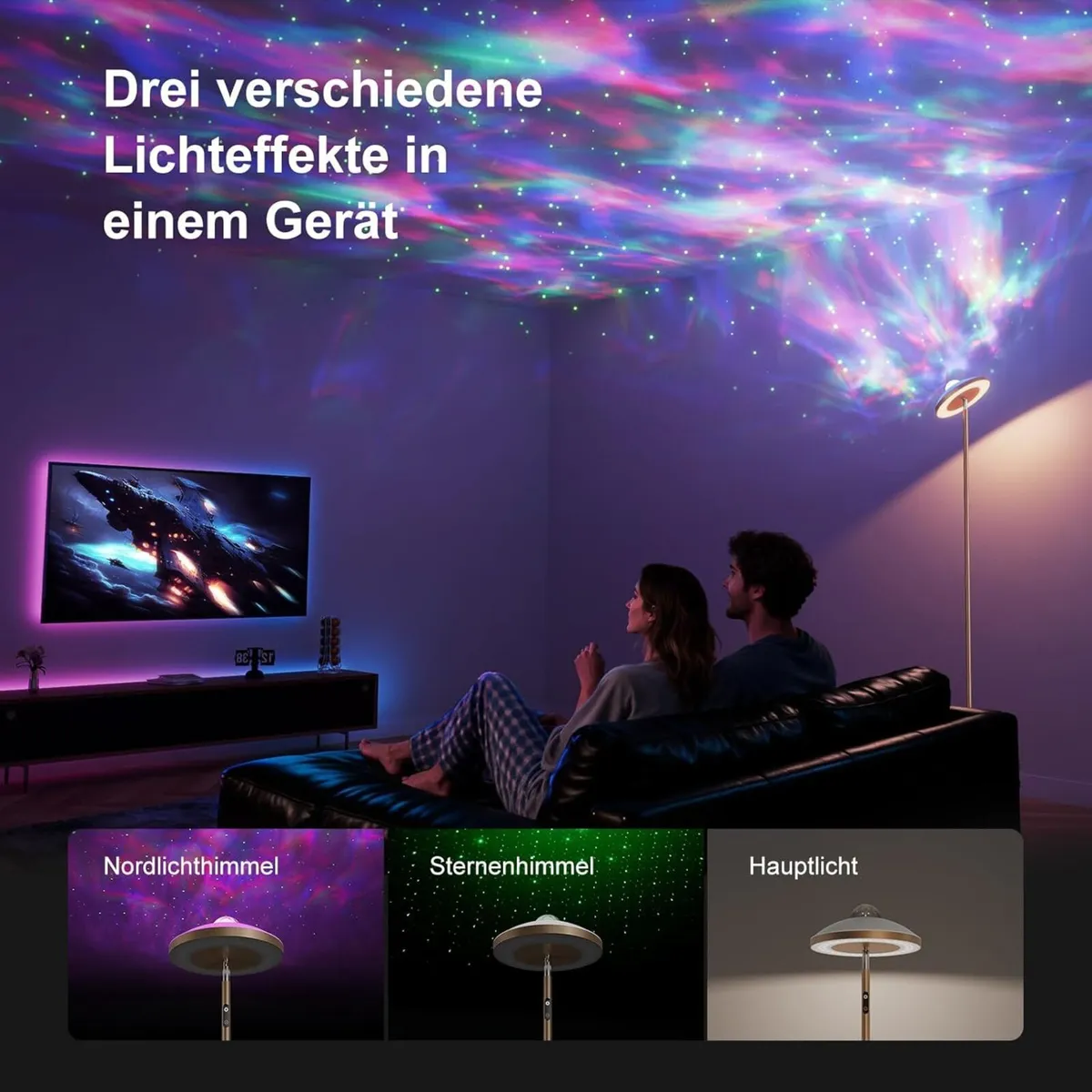 3-In-1 Floor Lamp with Galaxy Star RGB Aurora - Image 2