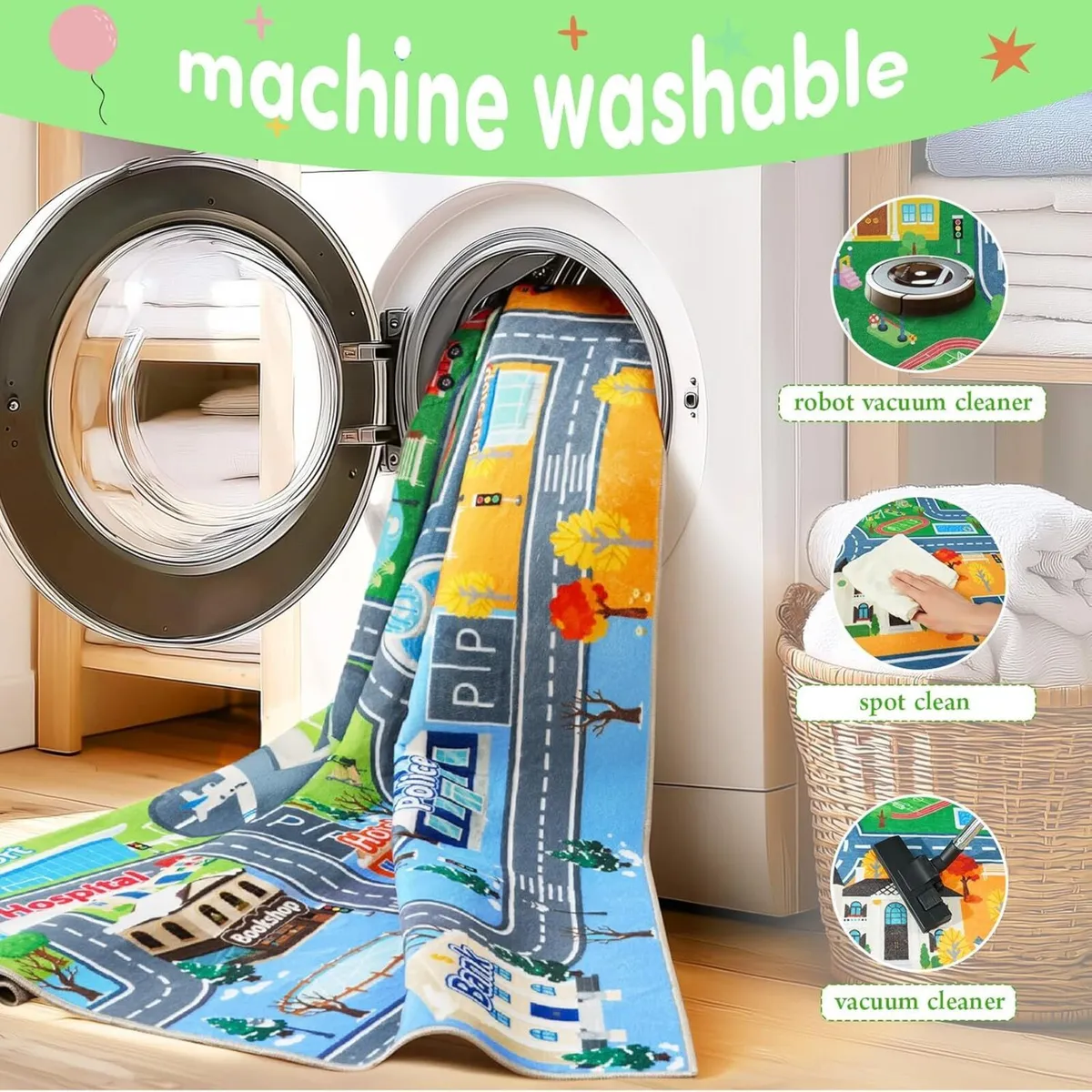 Washable Kids Rug for Playroom City Life Road - Image 4