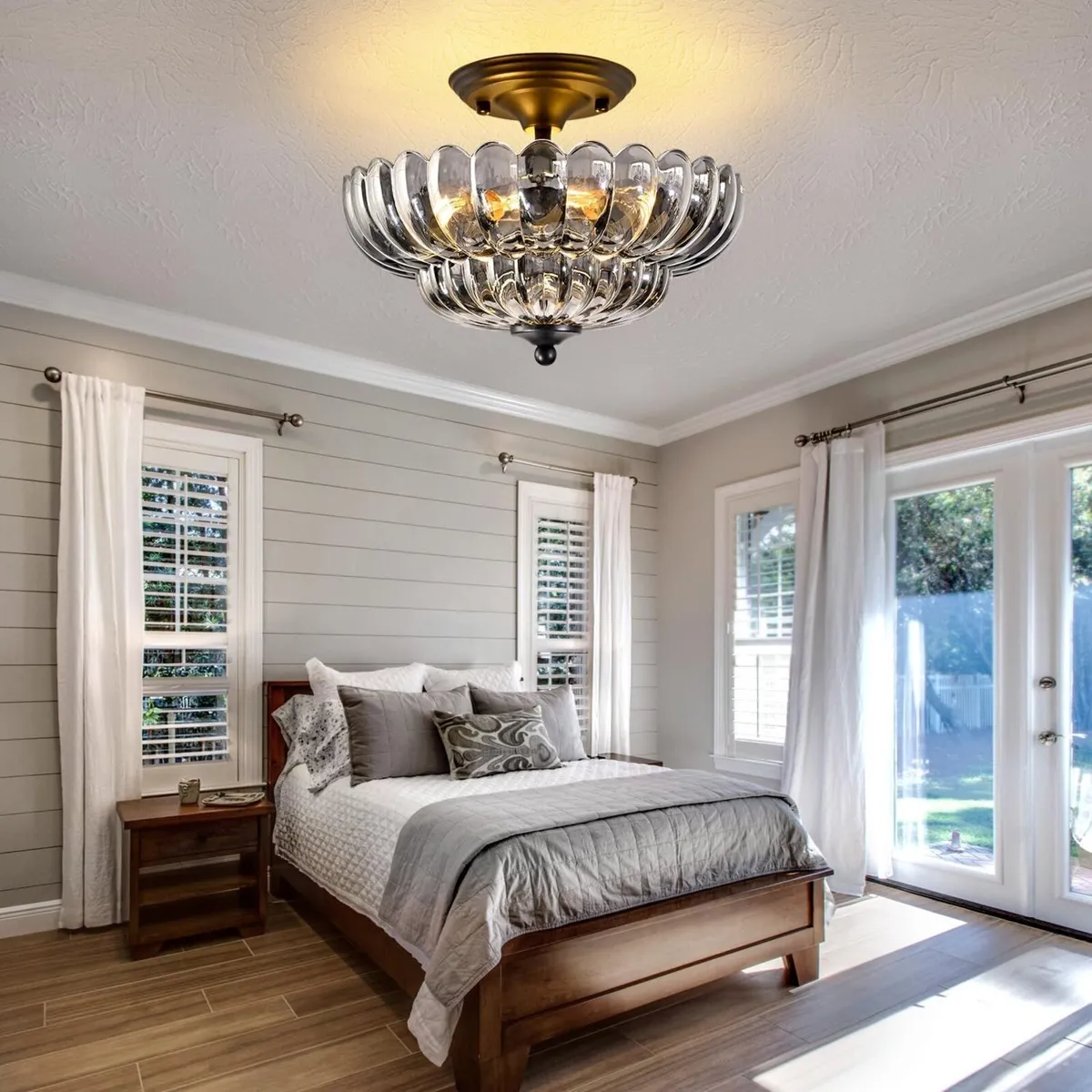 Semi Flush Mount Ceiling Light Smoky Glass Fixture - Image 2