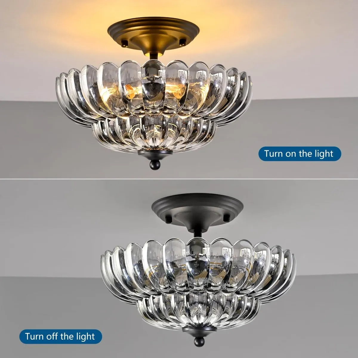 Semi Flush Mount Ceiling Light Smoky Glass Fixture - Image 3