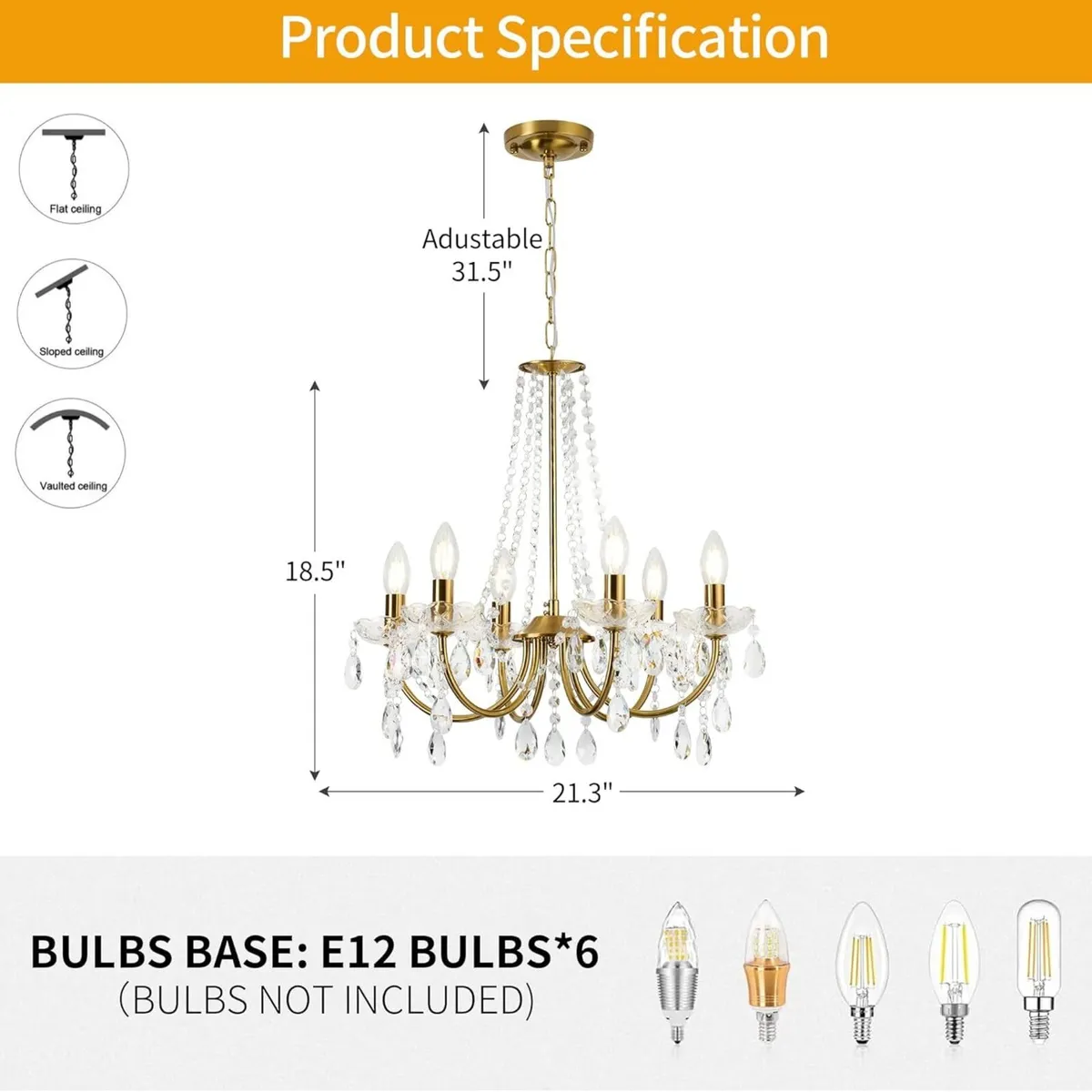 K9 Crystal Chandelier H 18.5" X W 21.3 - Image 2