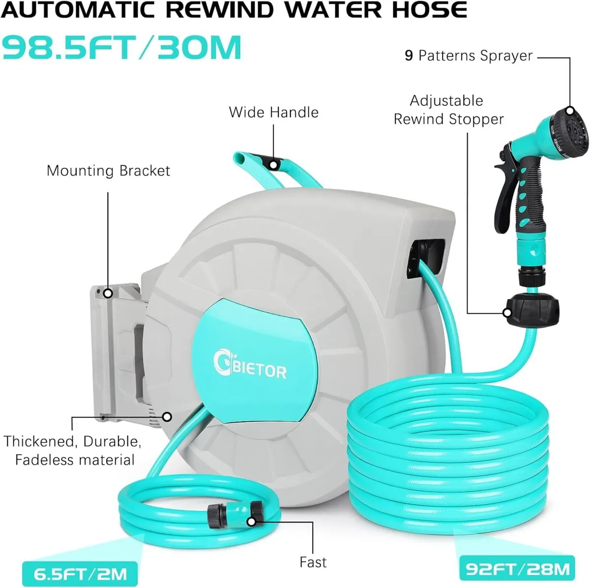 Retractable Garden Hose Reel 1 2" 35m+2m Water - Image 2
