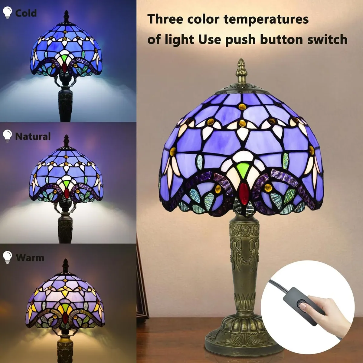 Small Tiffany Style Table Lamp 3 Colour - Image 2