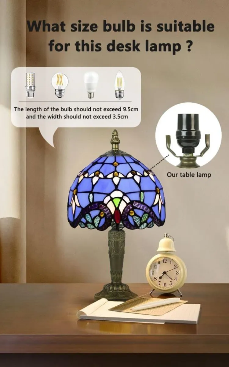 Small Tiffany Style Table Lamp 3 Colour - Image 4