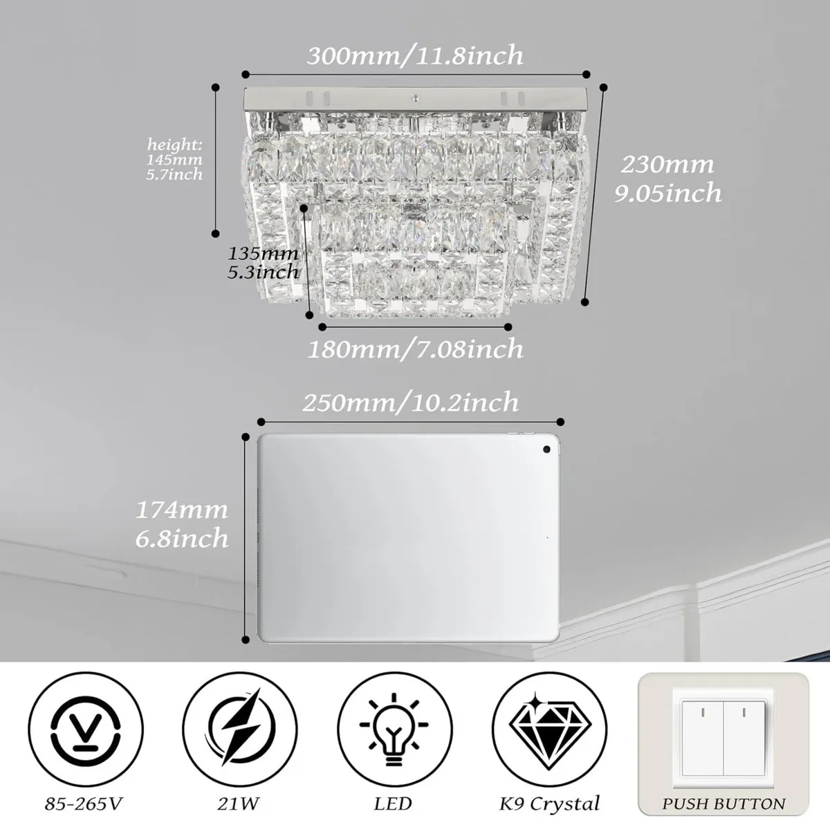 14 Inch Round Crystal Ceiling Light 3 Tier - Image 4