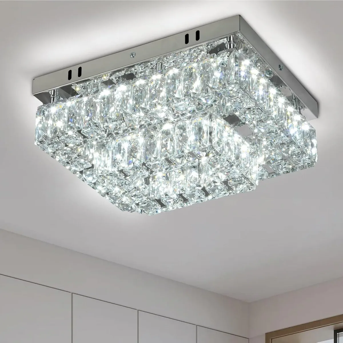 14 Inch Round Crystal Ceiling Light 3 Tier - Image 1