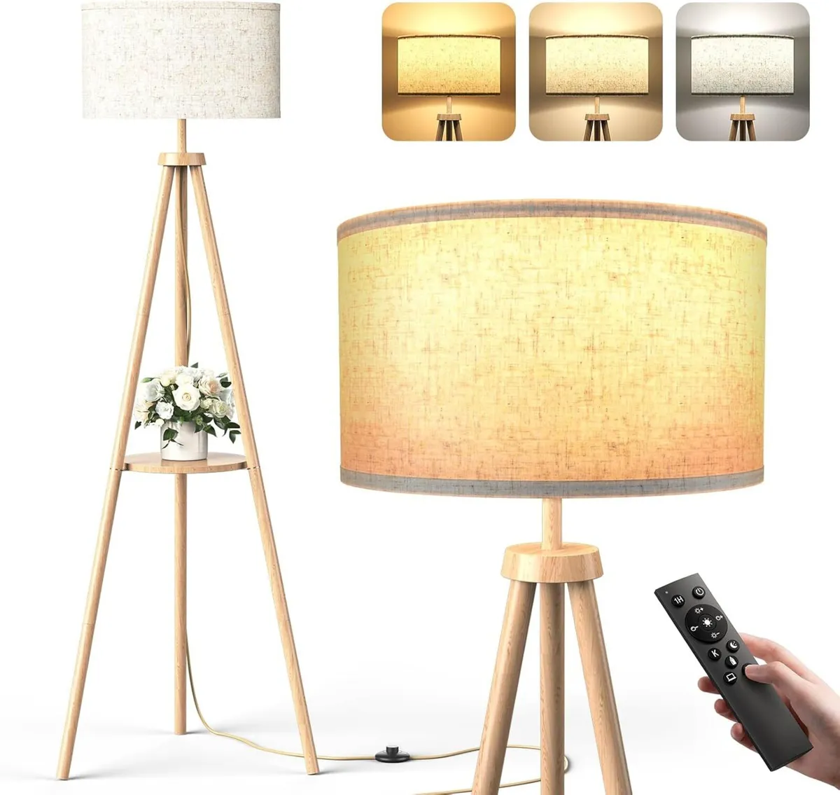 Floor Lamp with Storage Shelves 12W Solid Wooden - Image 1