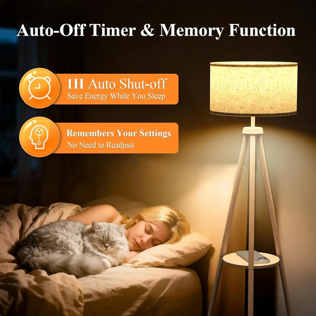 Floor Lamp with Storage Shelves 12W Solid Wooden - Image 4