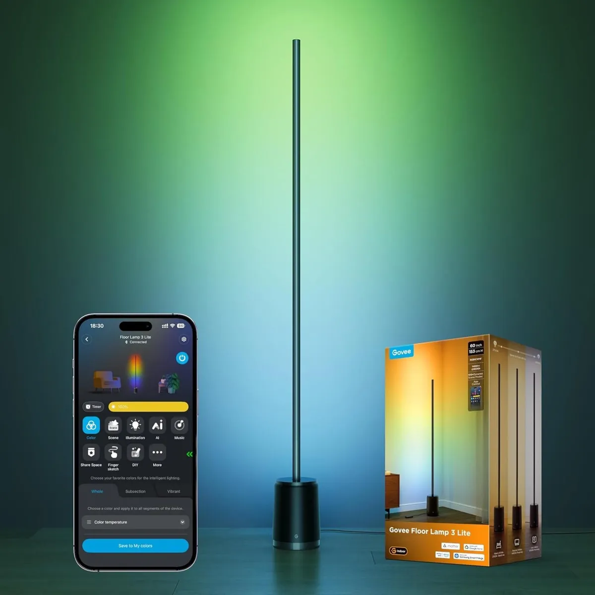 LED Floor Lamp 3 Lite Rgbicww 1400lm Smart - Image 1