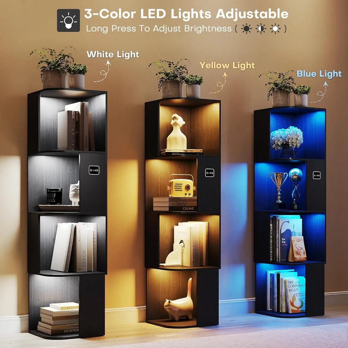 55.1 " Corner Wood Bookcase with Body Sensor - Image 3