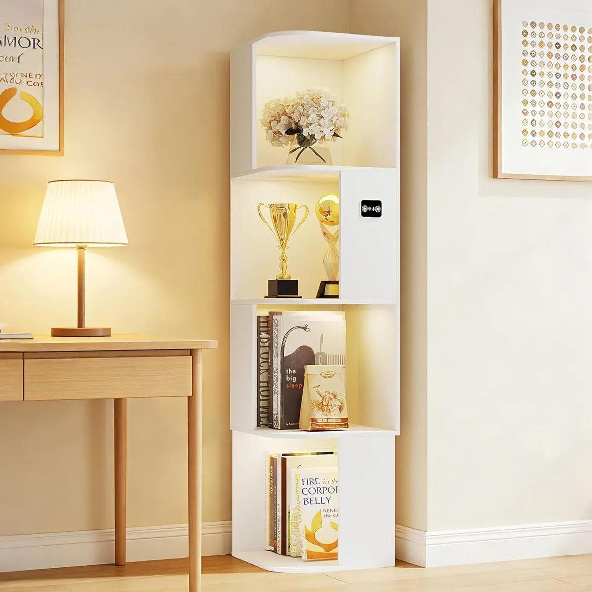 55.1 " Corner Wood Bookcase with Body Sensor - Image 1