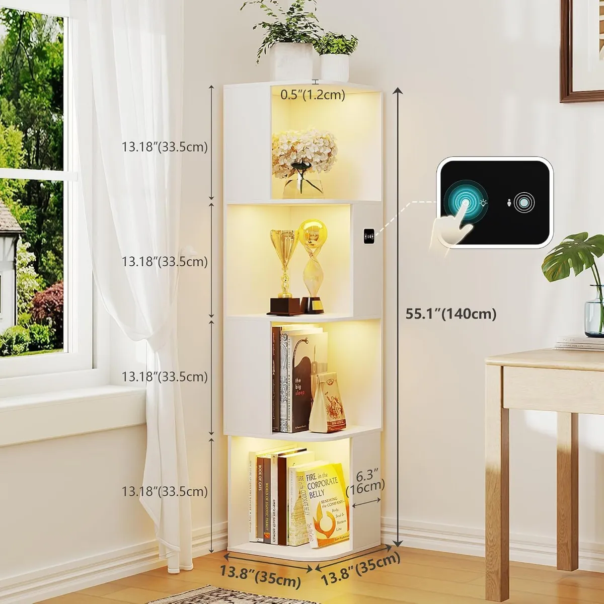 55.1 " Corner Wood Bookcase with Body Sensor - Image 2