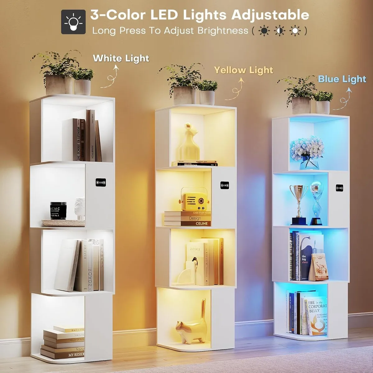 55.1 " Corner Wood Bookcase with Body Sensor - Image 3