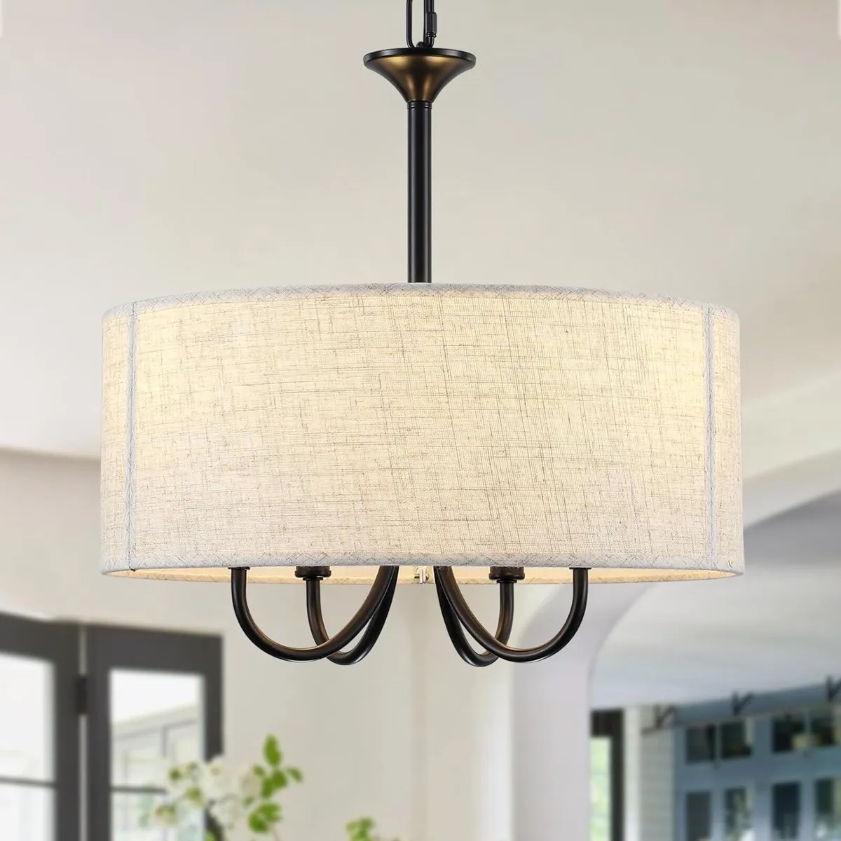 4- Chandelier for Living Room Fabric Shade Modern - Image 1