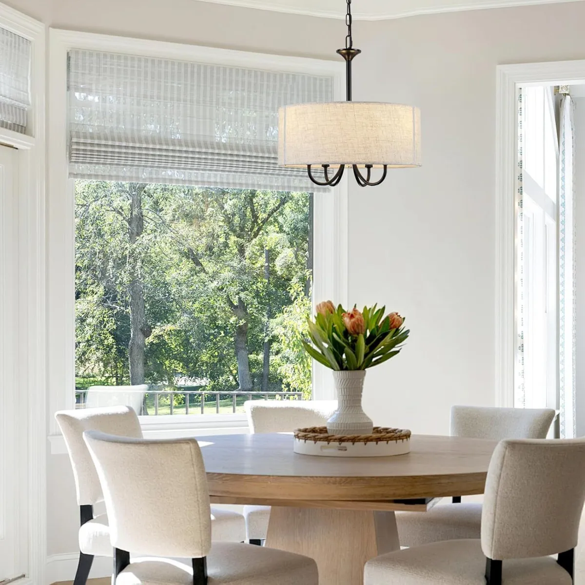 4- Chandelier for Living Room Fabric Shade Modern - Image 2