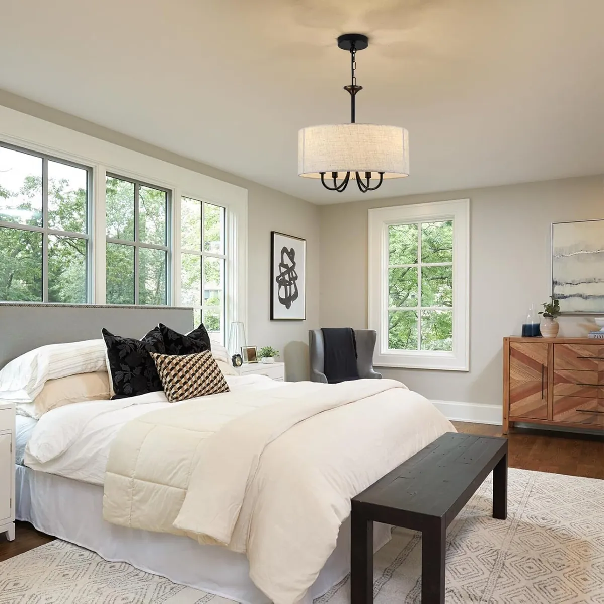 4- Chandelier for Living Room Fabric Shade Modern - Image 3