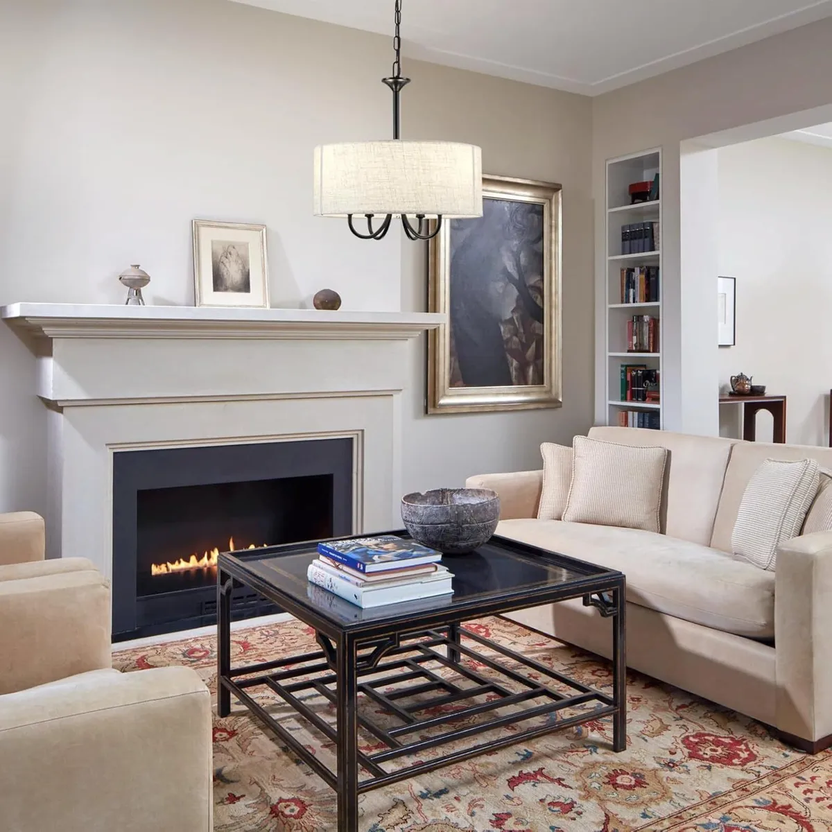 4- Chandelier for Living Room Fabric Shade Modern - Image 4