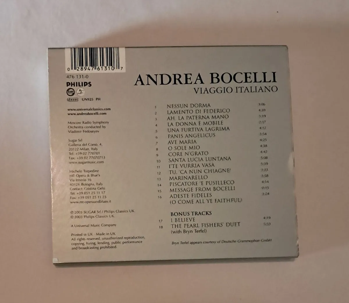 Andrea Bocelli Viaggio Italiano Special Edition CD - Image 2