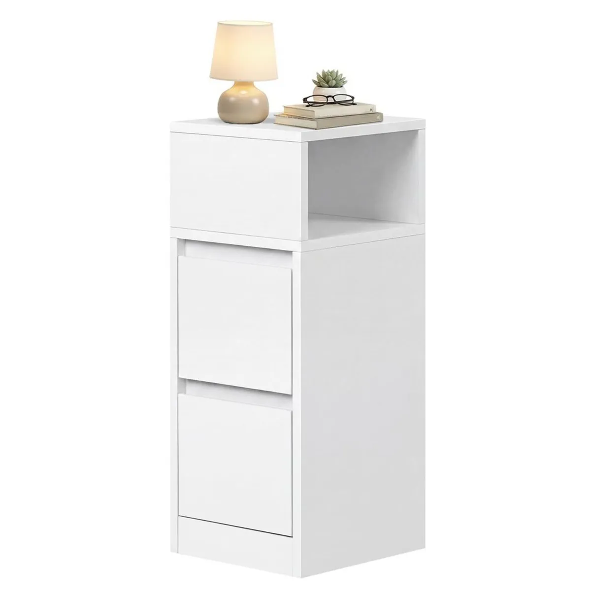 Set of 2 Narrow Bedside Tables with 2 Drawers Whit - Image 2