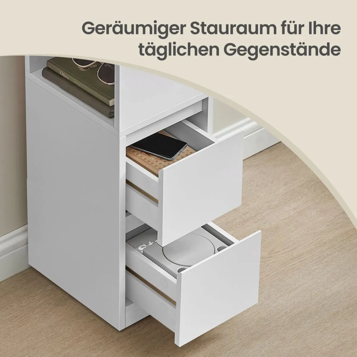 Set of 2 Narrow Bedside Tables with 2 Drawers Whit - Image 3
