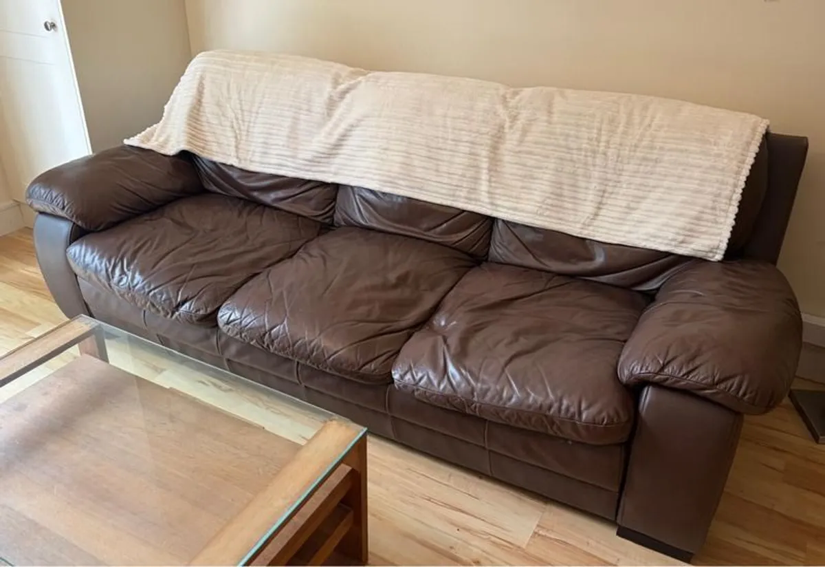 Brown leather 3-seater sofa (free of charge) - Image 1