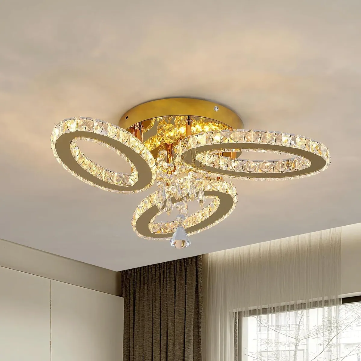 Crystal Chandelier Flush Mount Light Dining Room - Image 1