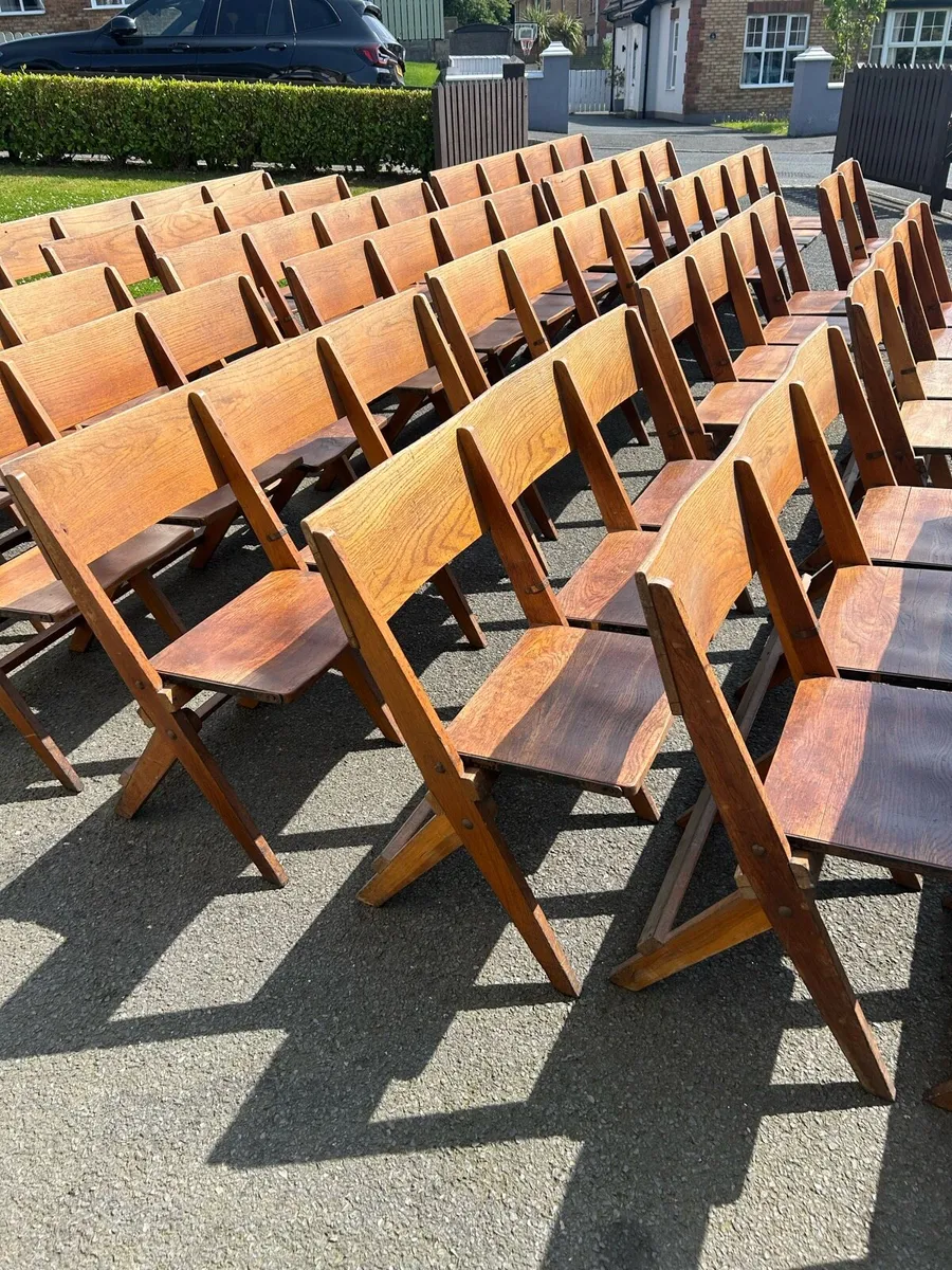 1930s solid oak bench chairs adult size - Image 1