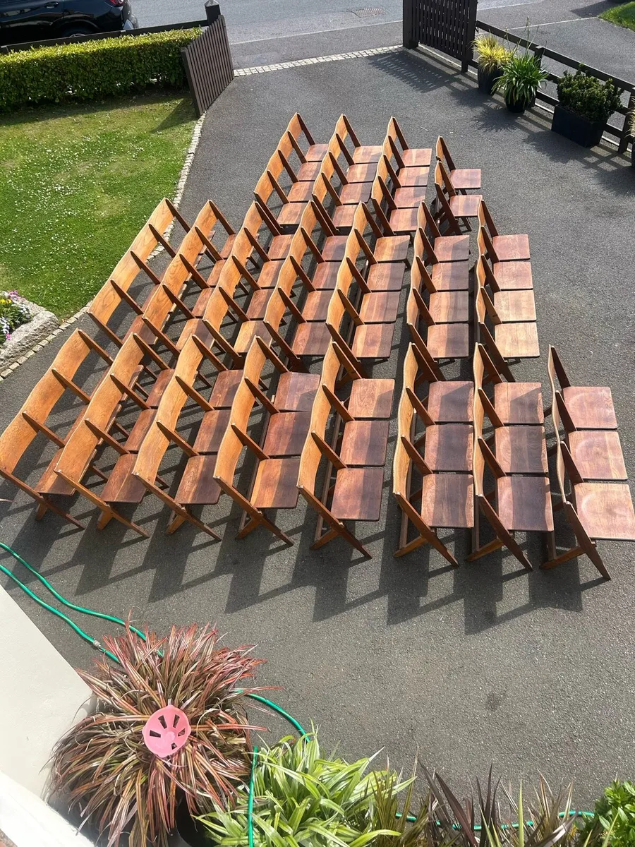 1930s solid oak bench chairs adult size - Image 3