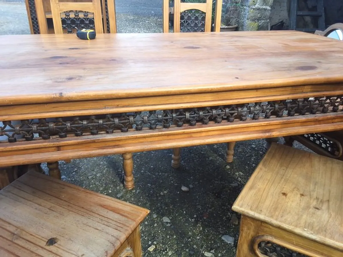 Mexican Pine Dining Table + Six Chairs - Image 2