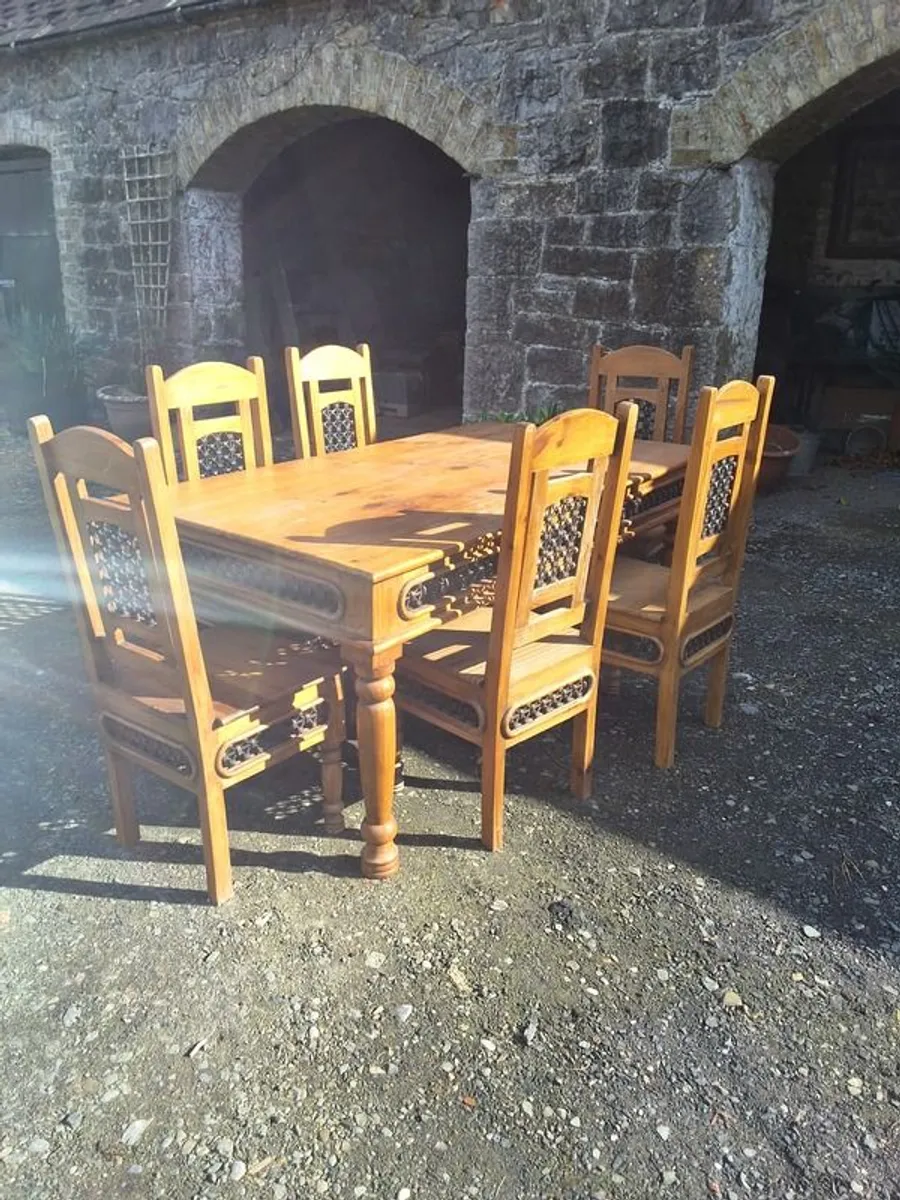 Mexican Pine Dining Table + Six Chairs - Image 3