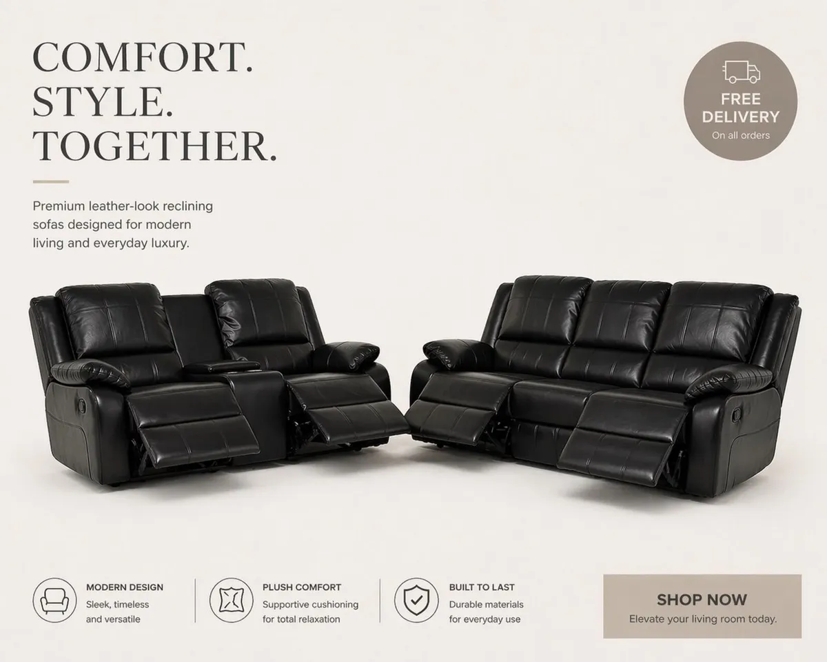 New Full Leather Recliner Sofa Sets - Image 3