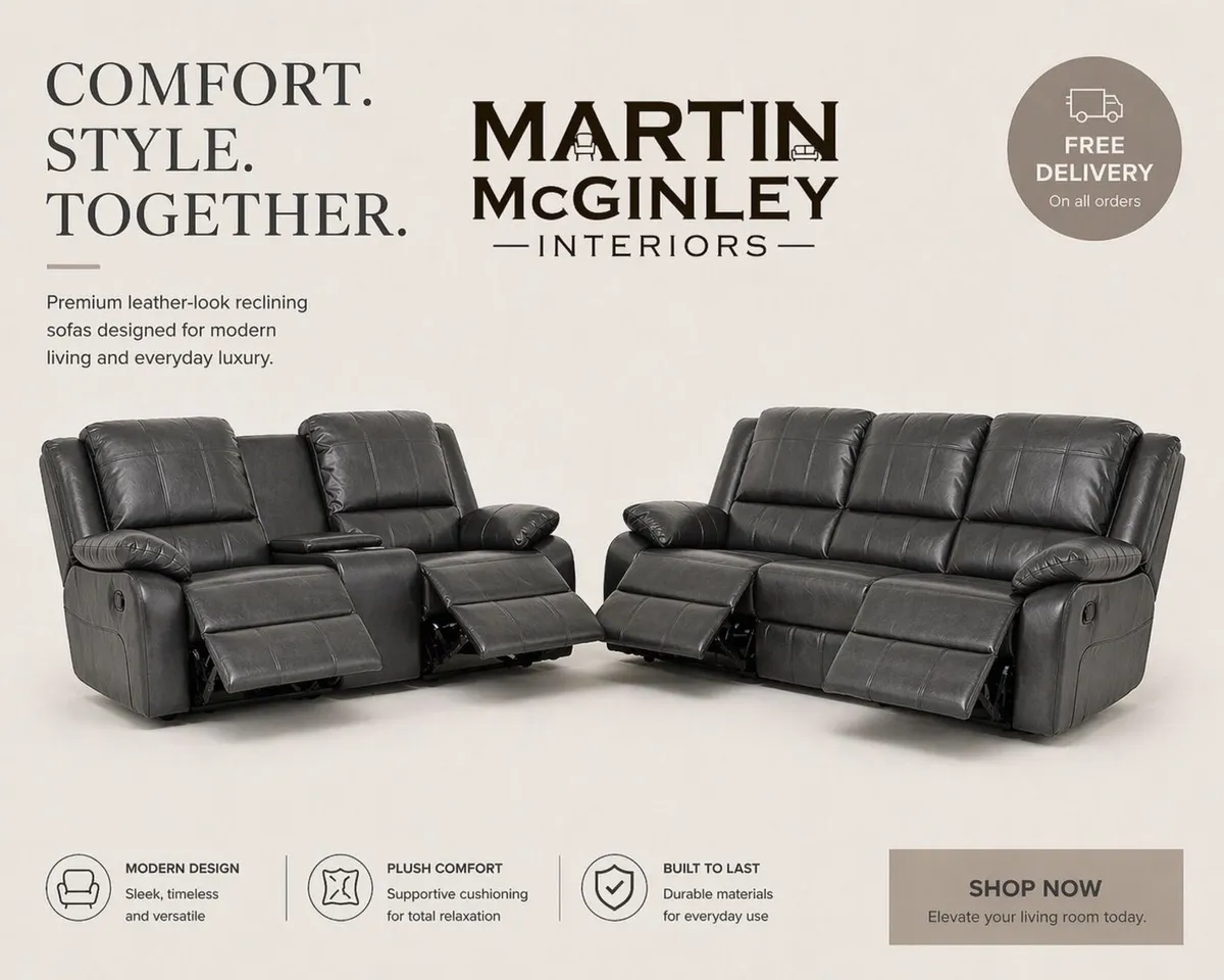 New Leather Full Recliner Sofas - Image 1