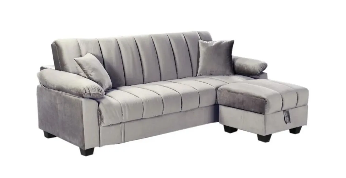 Sofa Bed with Storage & Pouffe 210cm Yadhi Grey 3 - Image 2
