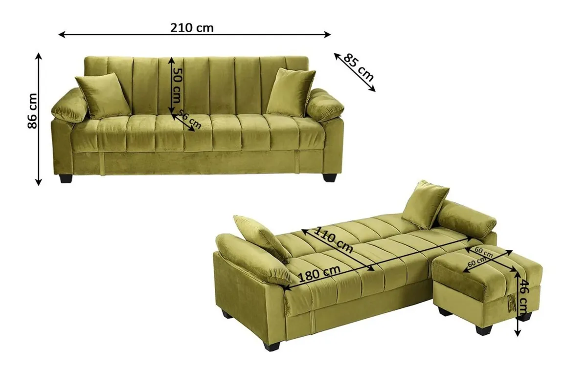 Sofa Bed with Storage & Pouffe 210cm Yadhi Grey 3 - Image 3
