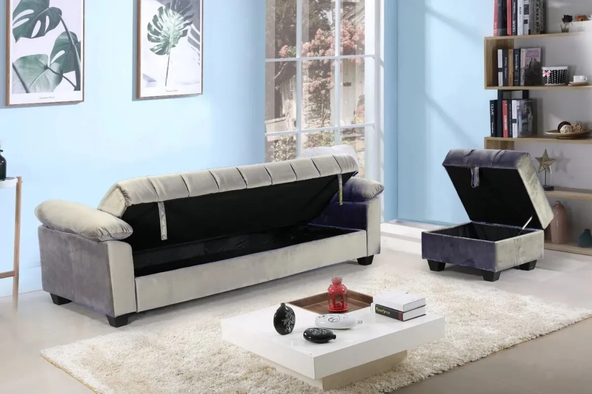 Sofa Bed with Storage & Pouffe 210cm Yadhi Grey 3 - Image 4