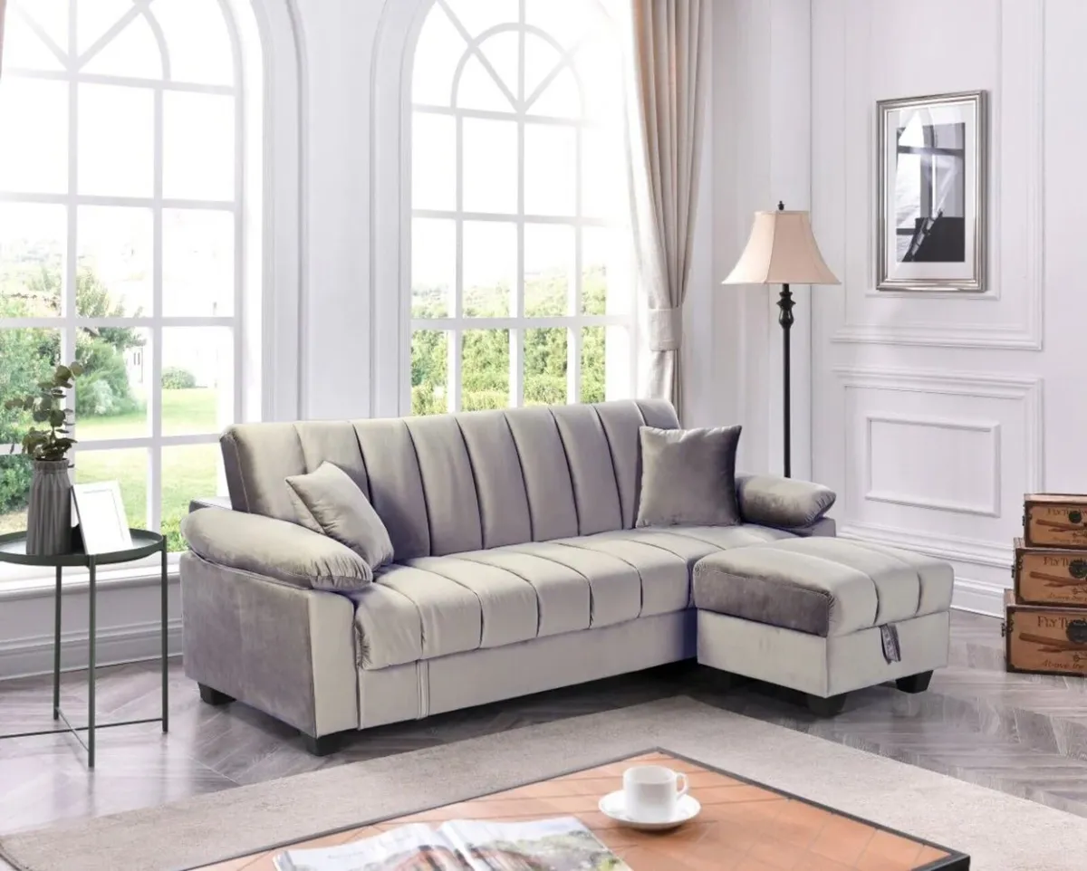 Sofa Bed with Storage & Pouffe 210cm Yadhi Grey 3 - Image 1