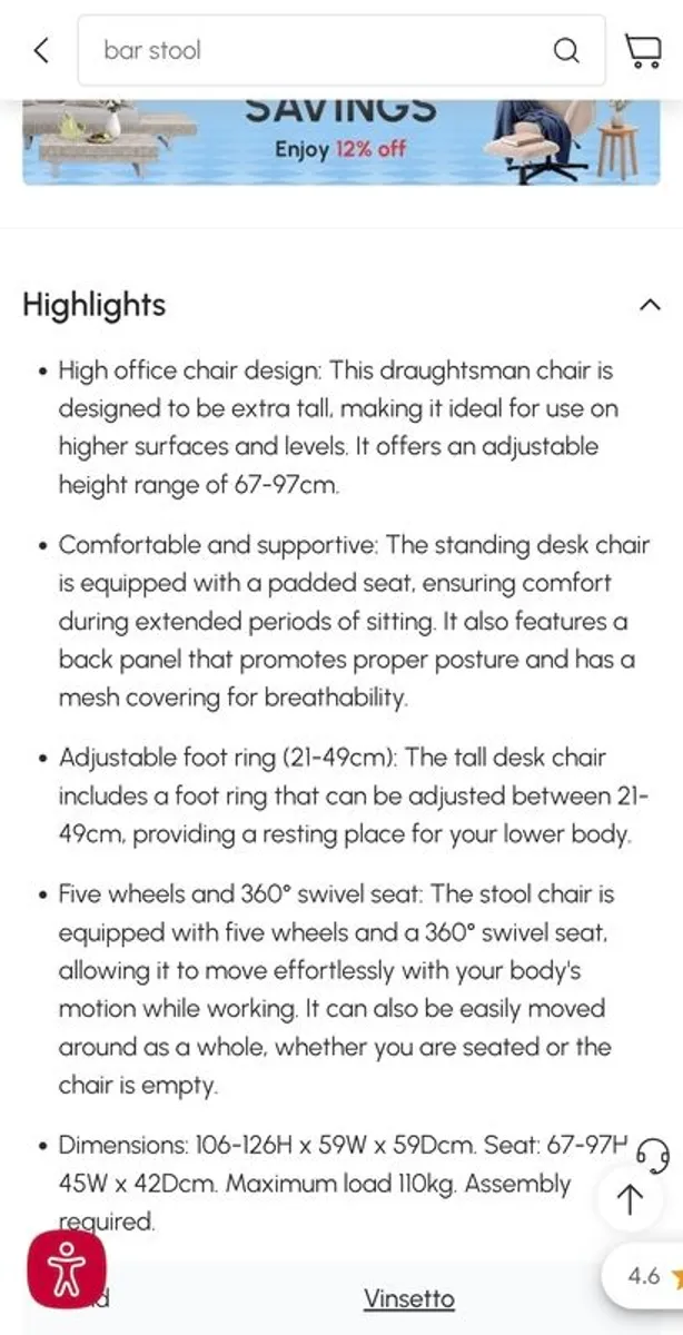 Vinsetto chair suitable for standing desk - Image 3