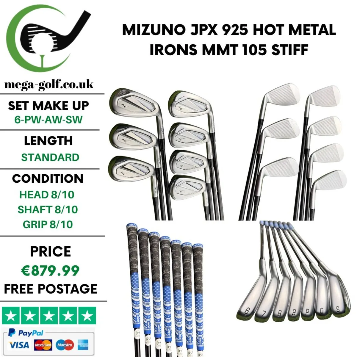 Mizuno JPX 925 Hot Metal Irons / 6-Pw-Aw-Sw /Stiff - Image 1