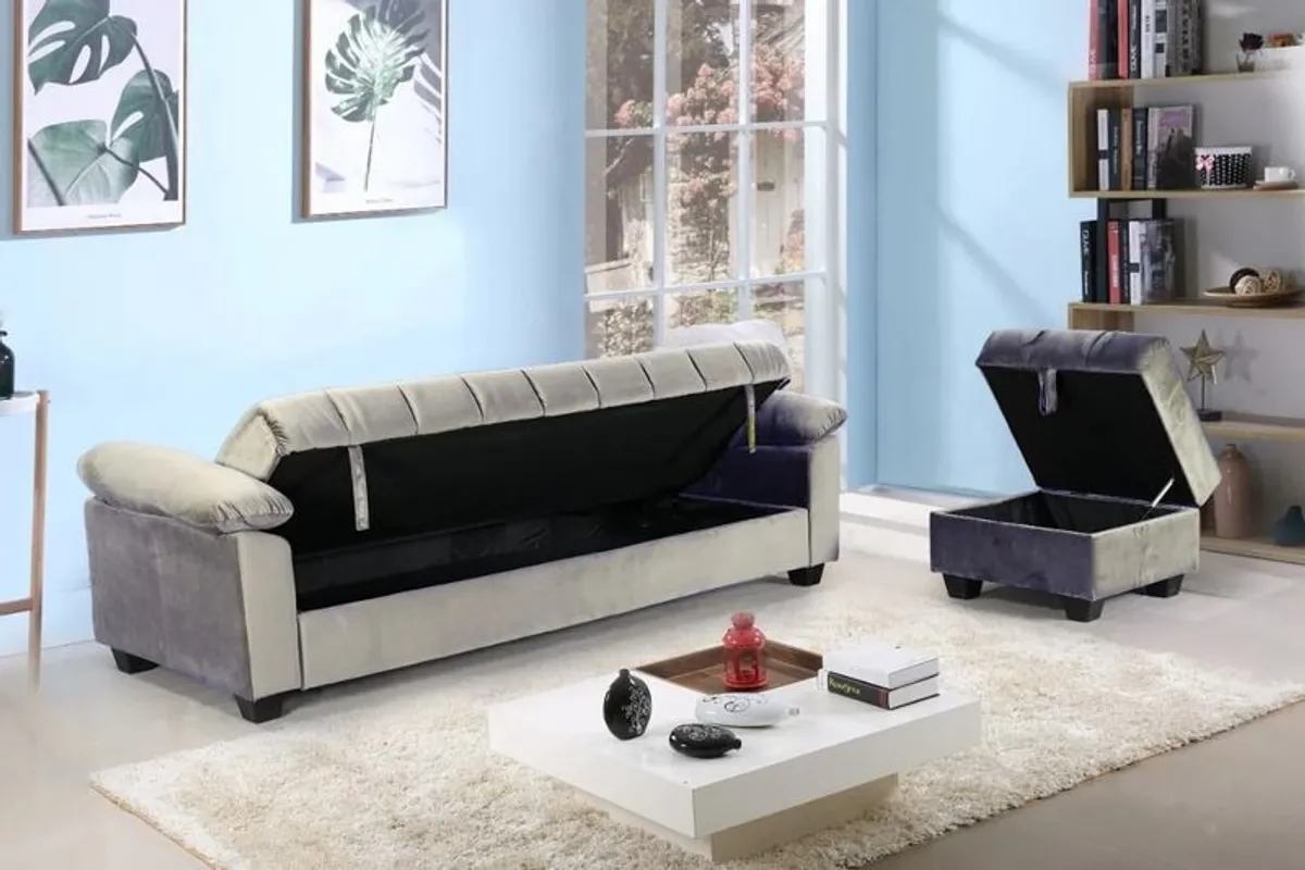 Sofa Bed with Storage & Pouffe 210cm Yadhi Grey 3-4 Seater Space - Image 3