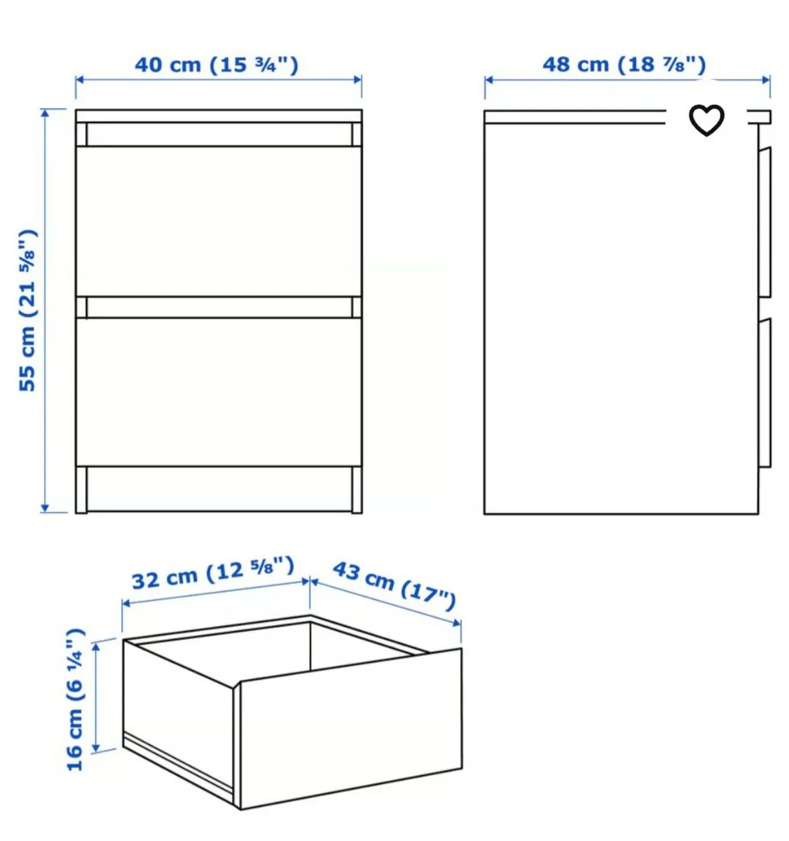 IKEA  MALM Chest of 2 drawers bedside table 40x55 - Image 4