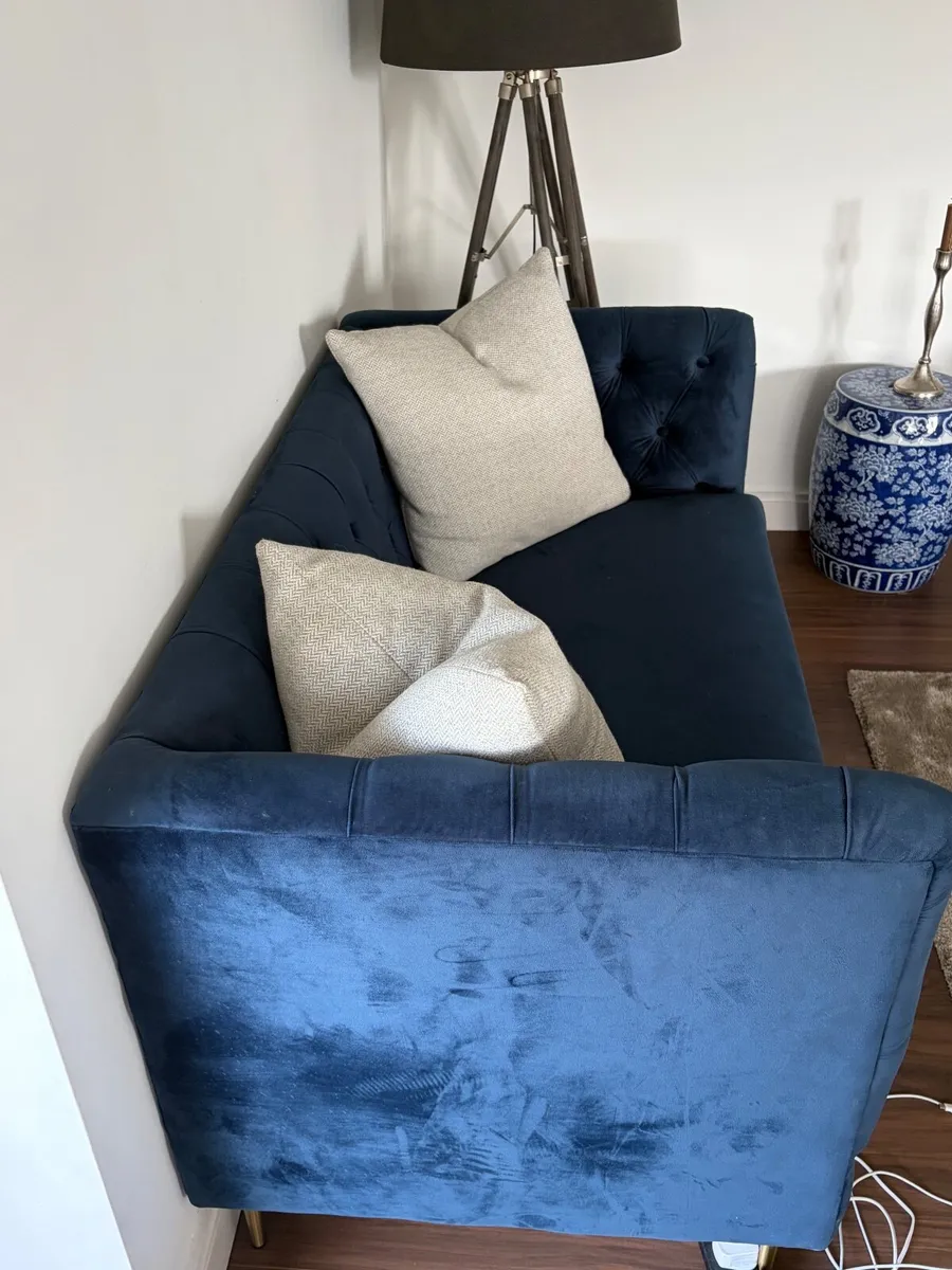 ** Royal Blue 4ft Sofa with Sleek Brass Legs - Image 2