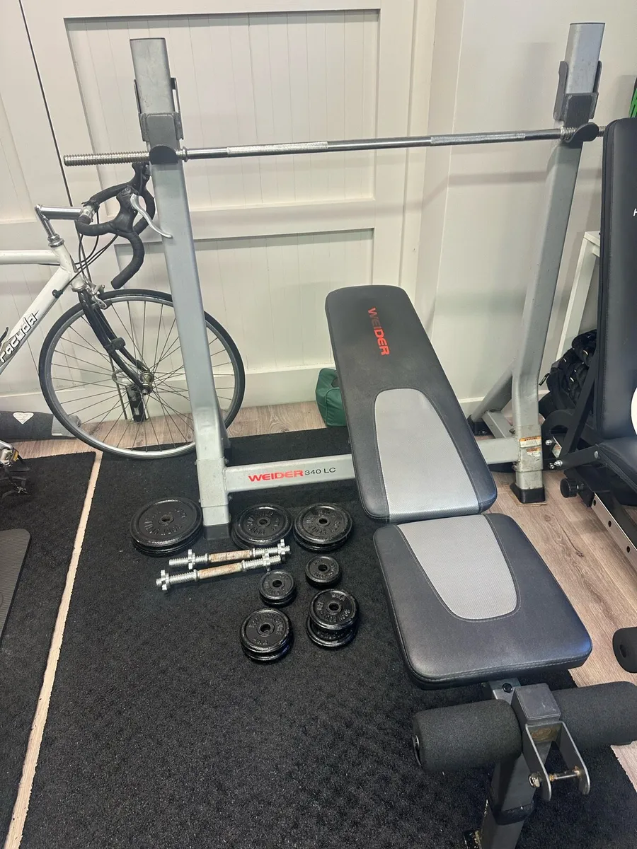 Gym bench, weights and bars - Image 2
