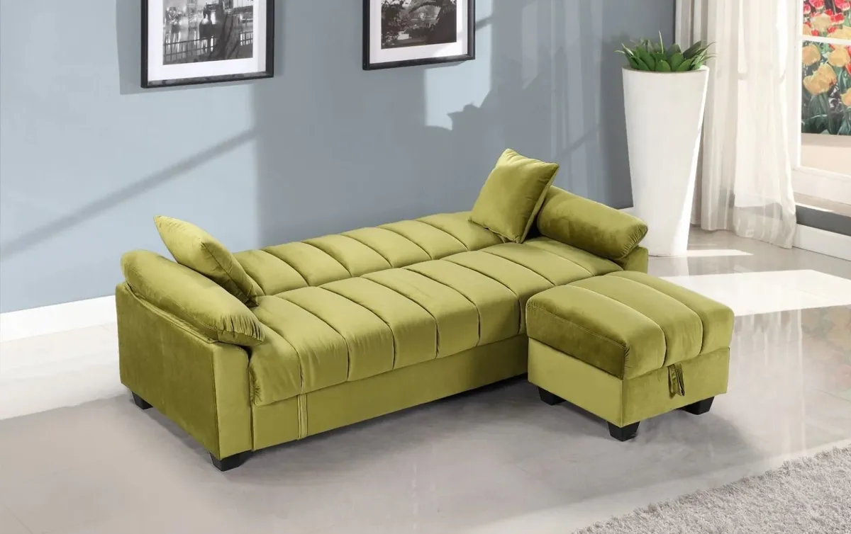 Sofa Bed with Storage & Pouffe 210cm Yadhi Lime - Image 2