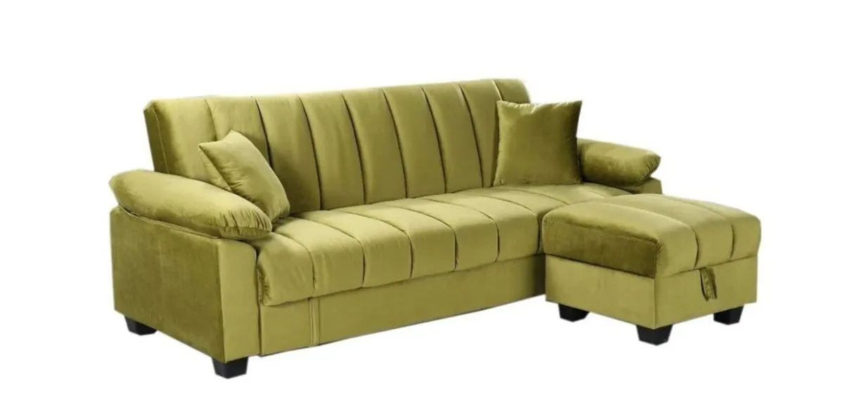 Sofa Bed with Storage & Pouffe 210cm Yadhi Lime - Image 2