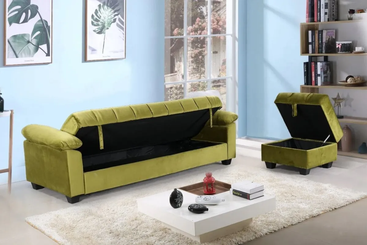 Sofa Bed with Storage & Pouffe 210cm Yadhi Lime - Image 3