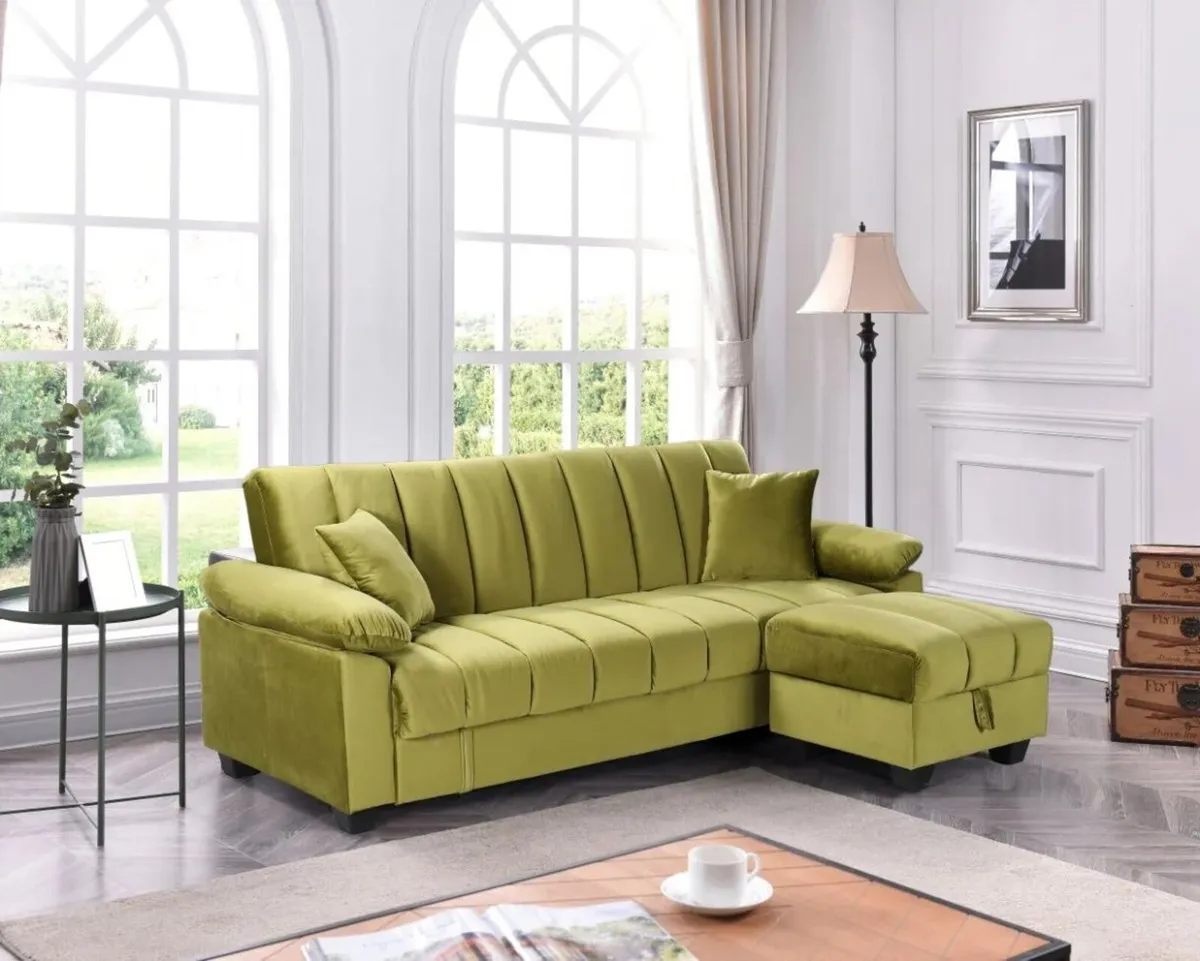 Sofa Bed with Storage & Pouffe 210cm Yadhi Lime - Image 1