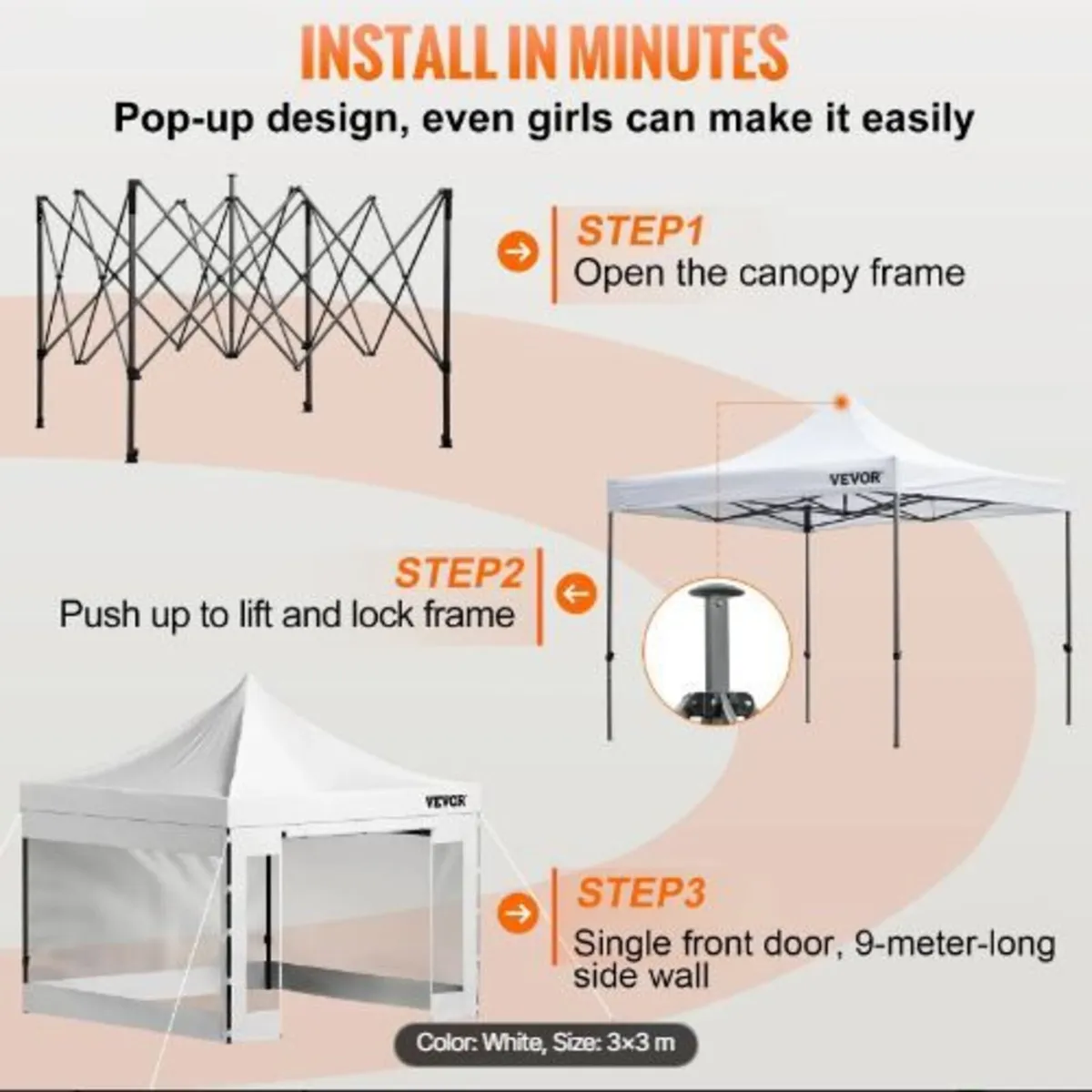 304.8 x 304.8 cm Pop Up Canopy Tent - Image 4