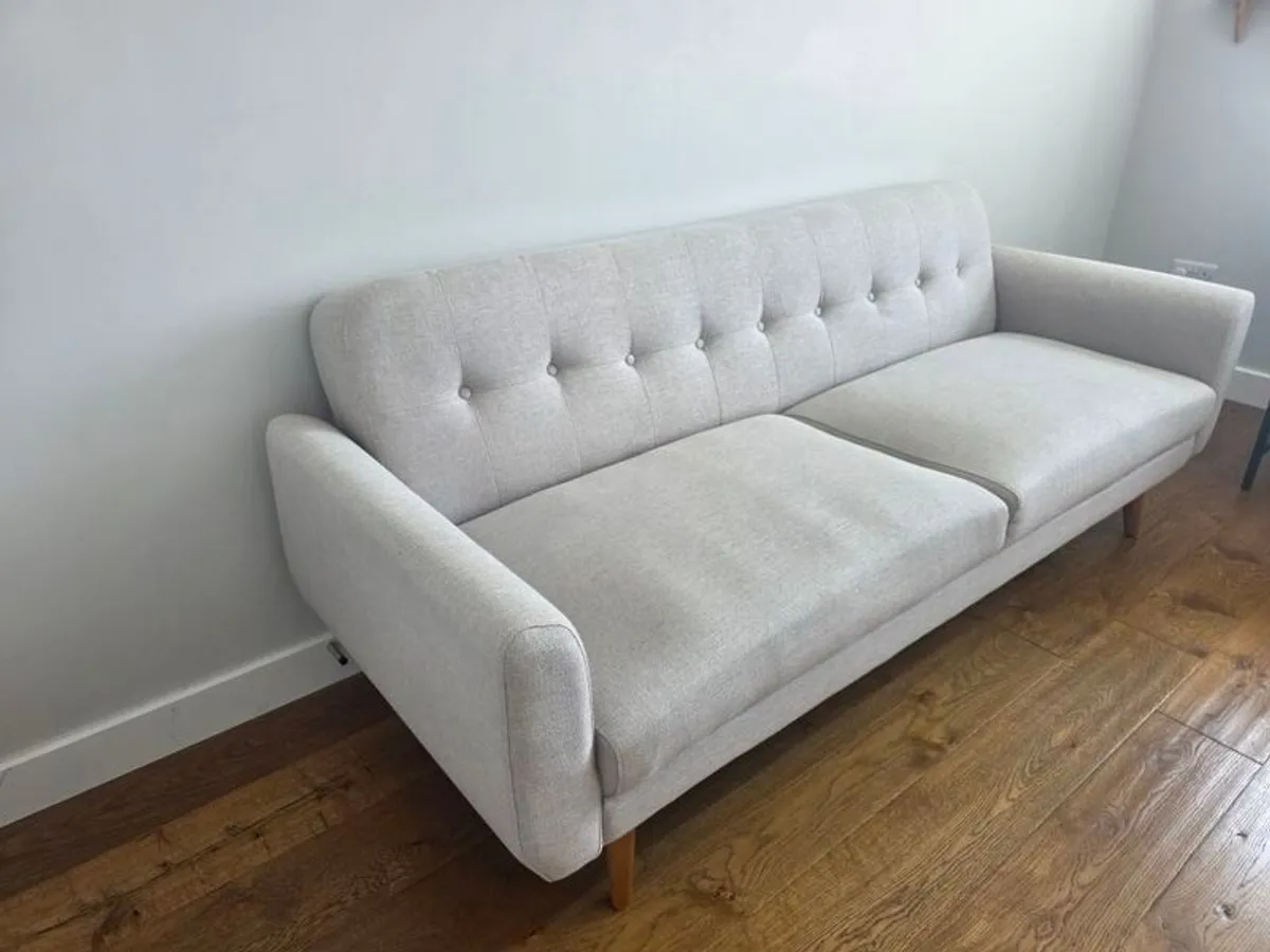 3 Seater Sofa Bed Light Grey Fabric Excellent Condition - Image 2