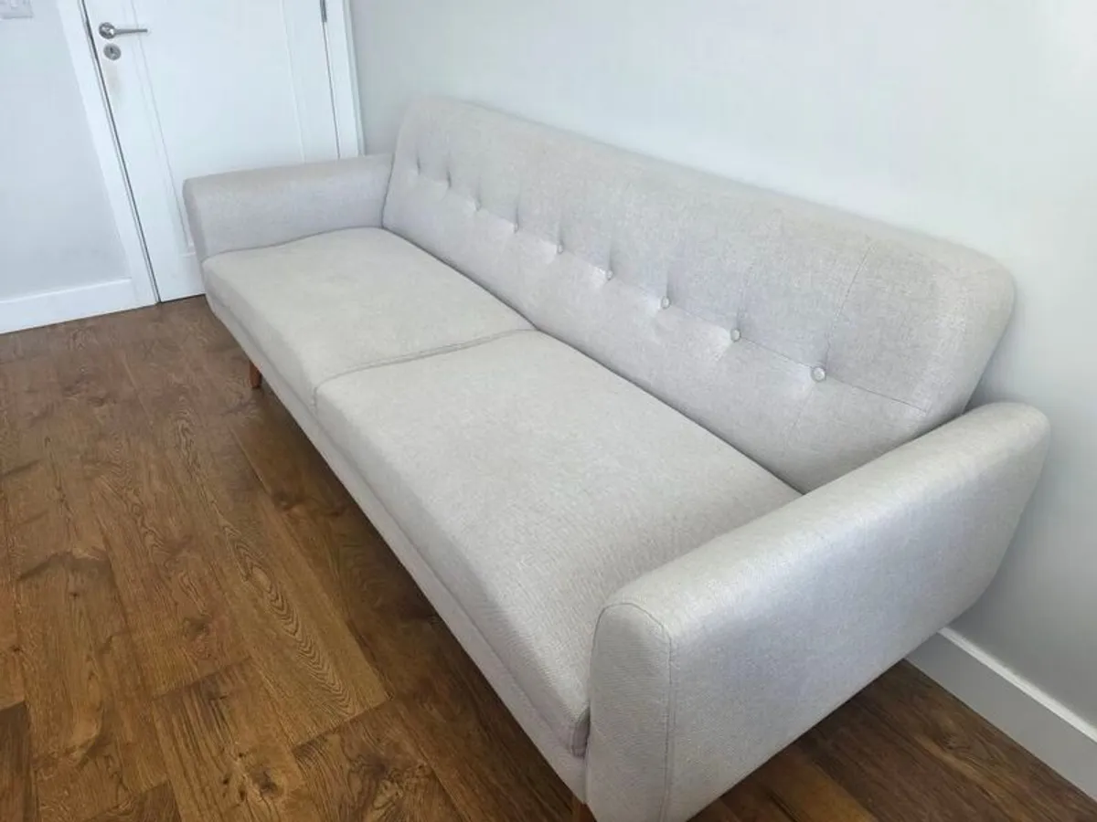 3 Seater Sofa Bed Light Grey Fabric Excellent Condition - Image 3