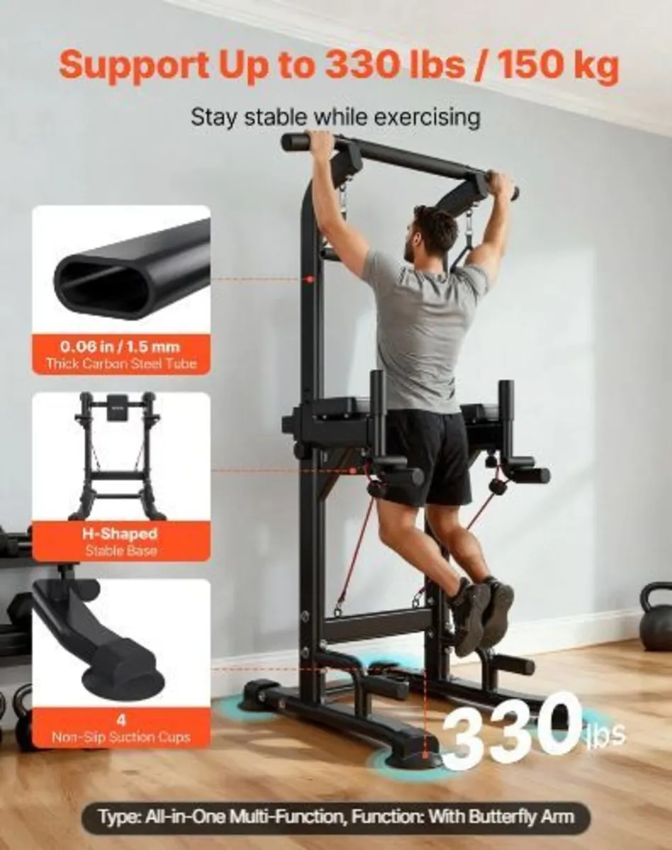 Pull Up Bar, 150kg Power Tower Dip Station - Image 4